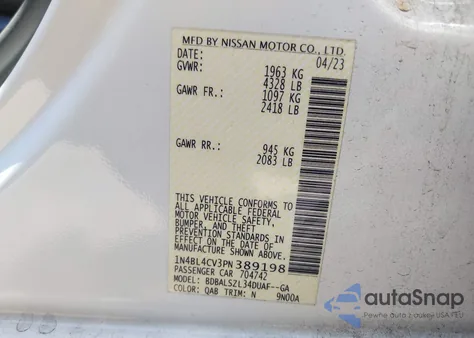 2023 Nissan Altima Sr Fwd z USA, uszkodzony, nr VIN 1N4BL4CV3PN389198